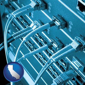an optical fiber computer network - with California icon